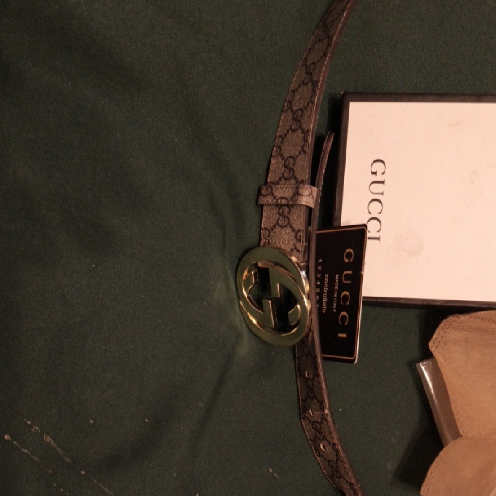 Gucci Monogram Belt with Gold Buckle - Picture 2 of 3